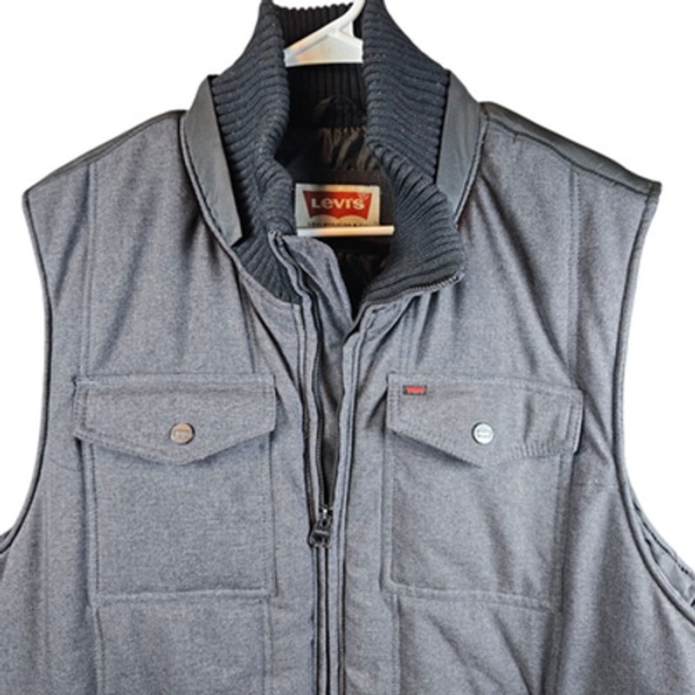 Levis‎ Vest Mens 2XL Gray Puffer Quilted Sleeveless Full Zip Pockets Jacket